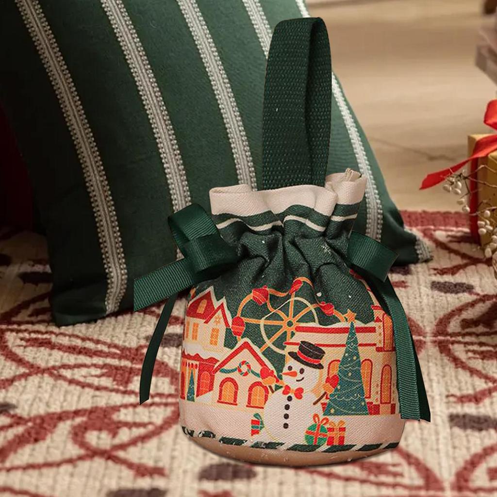 Christmas Gift Bag Candy Bags With Drawstrings Bow Cartoon Candy Packaging Box Party Supplies Linen Storage Bag Christmas Decor