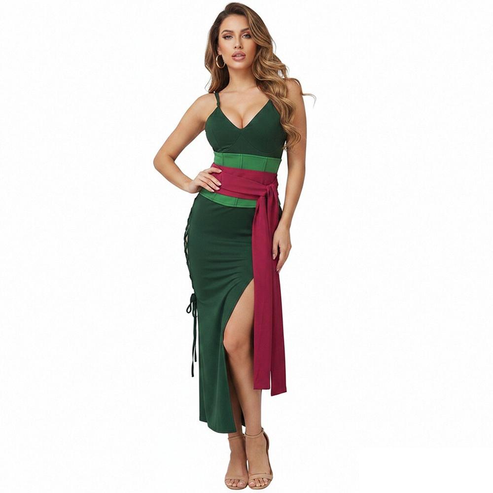 Japanese Anime Cosplay Costume Setfitted Strapless Maxi Dress 4-piece Set With Side Crossed Ties High-slit Halloween Costume