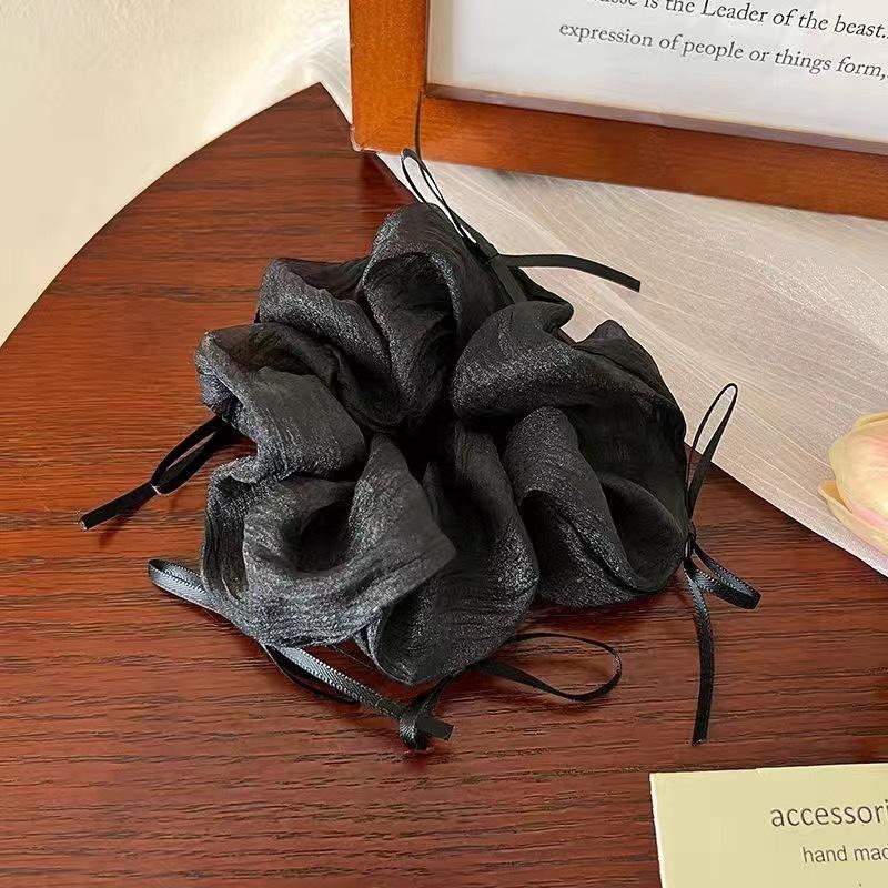 

New Simple Bow Mesh Scrunchies Fairy Solid White Large Hair Ties Rope Women Rubber Hair Bands Kawaii Pink Purple Ponytail Holder чорний