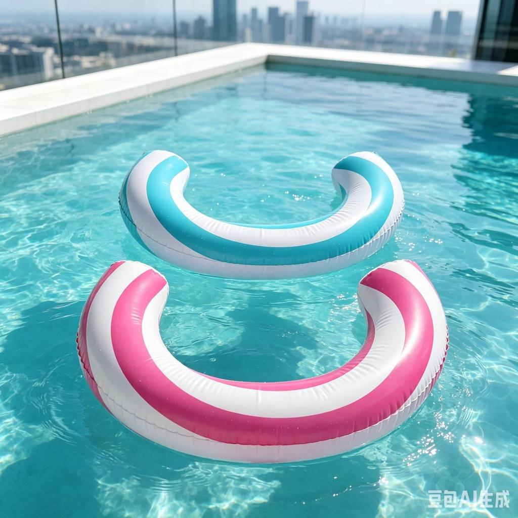 C-Shaped Floatage Striped Inflatable Hoop Bi-Color Water Lounger