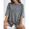 Fresh Lavender Flowers Printing Washed T-Shirts Womens Cotton Short Sleeve Tops Street O-Neck Oversize T Shirts Summer Clothes