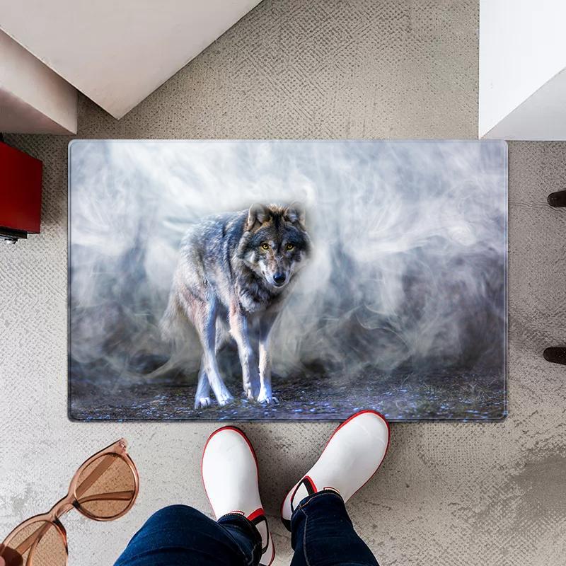 Rutschfeste Fußmatte mit 3D-Wolf-Tierdruck, mehrere Größen, saugfähiger Schwammteppich für den Eingang von Küche und Bad
