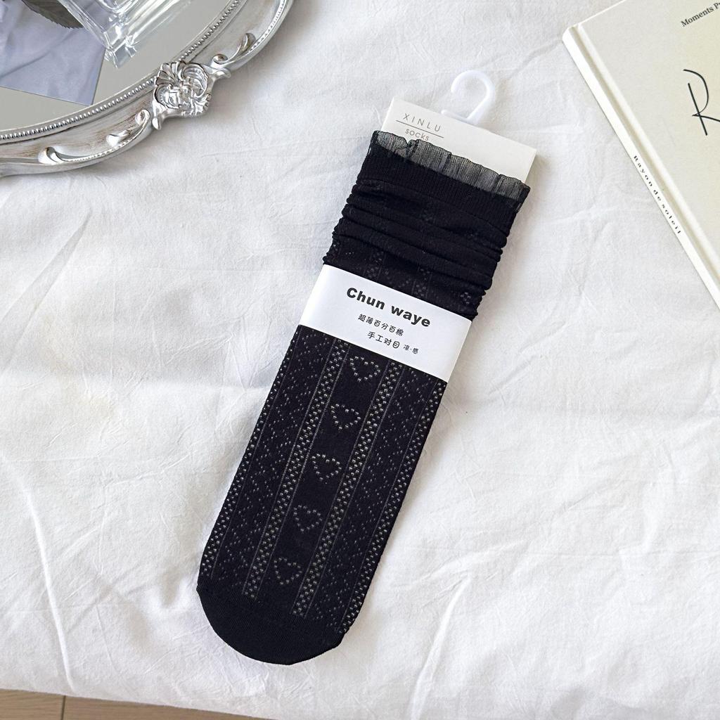 Girls' Summer Lace-Trimmed Mesh Socks - Breathable, Mid-Calf, Japanese Ballet Style