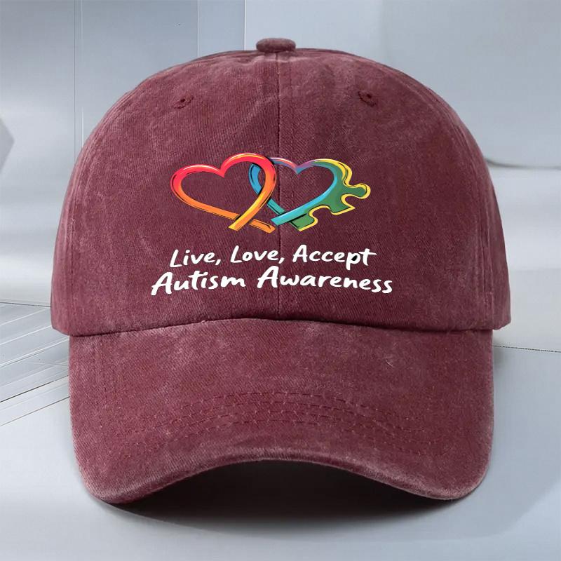 Autism Awareness Rainbow Puzzle Heart Baseball Cap Adult Polyester Casual Adjustable Unisex Hat One Size