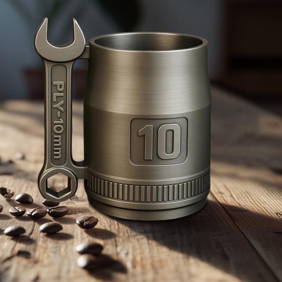 Stainless Steel Cup 10mm Wrench Cup Personalized Retro Coffee Mug for Machinist Gear Heads And Tool Lovers