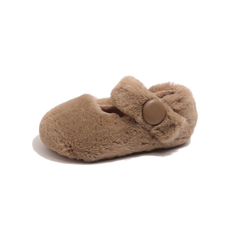 New Winter Cotton Shoes for Girls, Fleece-Lined and Thickened for Warmth, Children's Girls' Furry Shoes, Loafers for Outdoor Wear