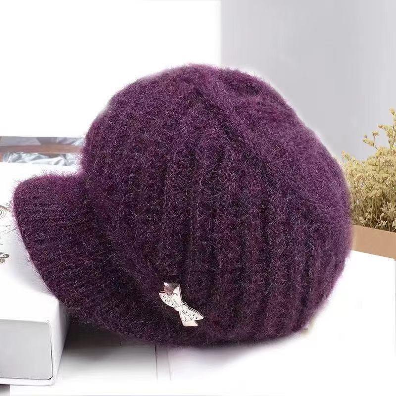 Hat Female Autumn and Winter Rabbit Hair Big Eaves Knitted Hat Old Hat Old Lady Fleece Warm Wool Hat