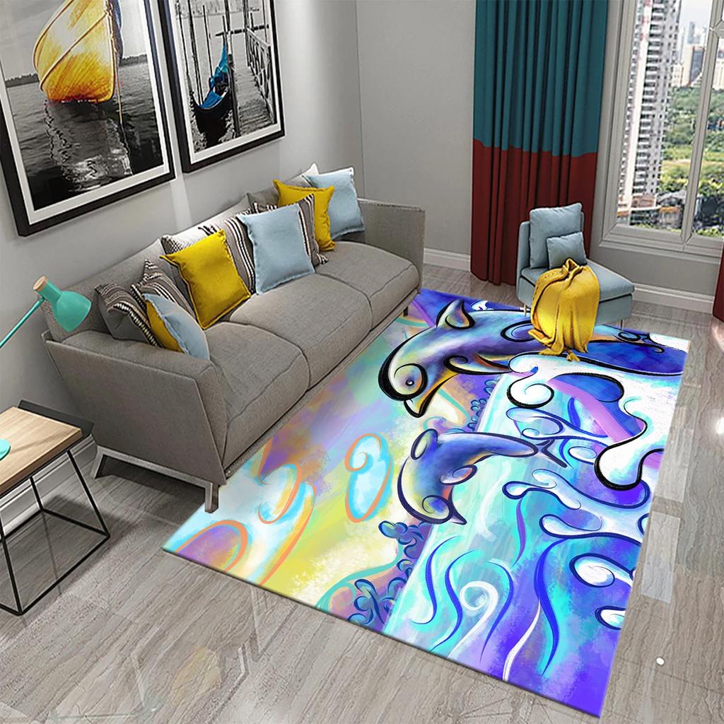 Cartoon Delphin Teppich Niedlicher Meerestier Teppich für Kinderzimmer Teppich Kinder Spiel Krabbelmatte Badezimmer Rutschmatte Heimdekor