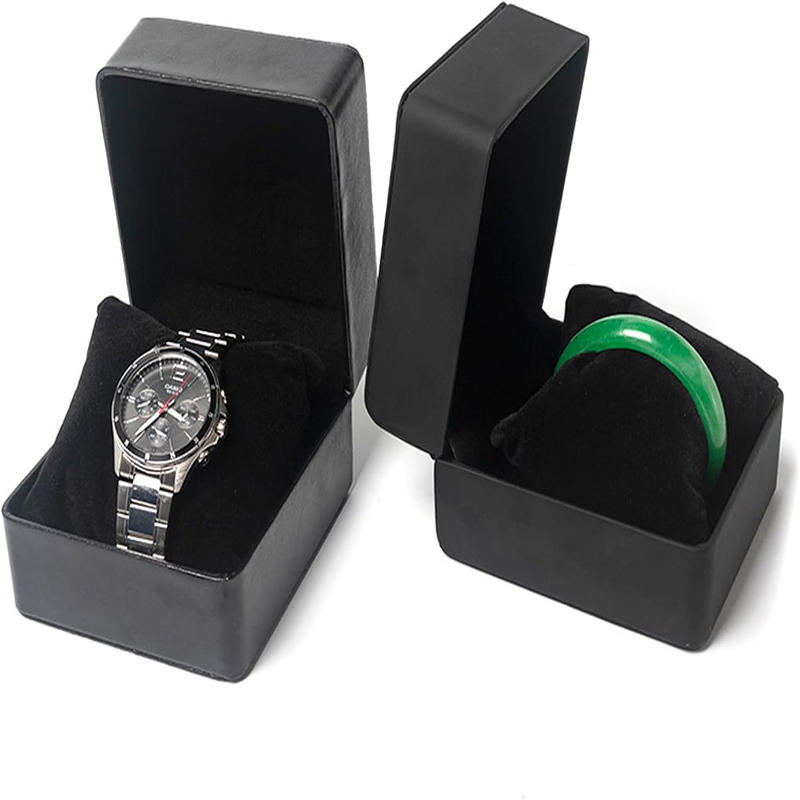 Black PU Leather Watch Gift Box - Single Wristwatch Display Case With Pillow Clamshell Organizer For Men Luxury