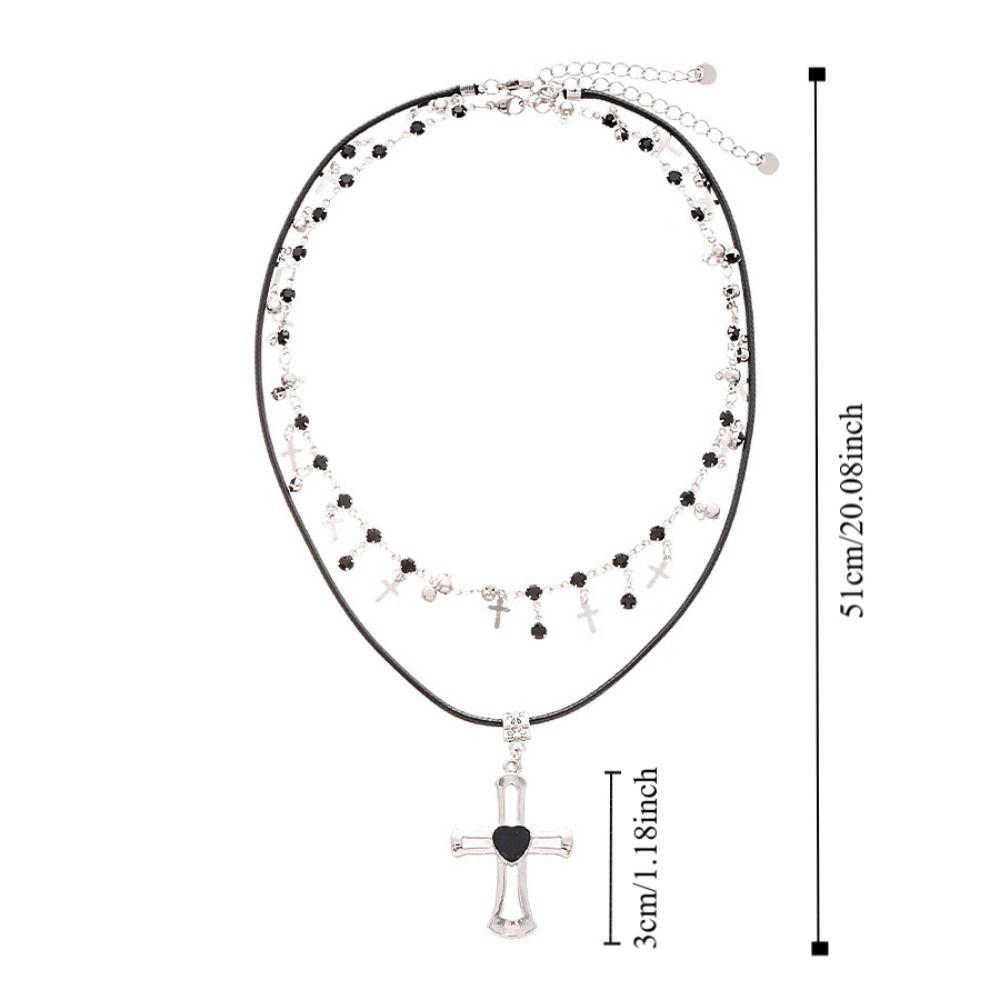 Gothic Cross Pendant Choker Necklace Heart Double Layer Necklace Rhinestone Necklace  Girls