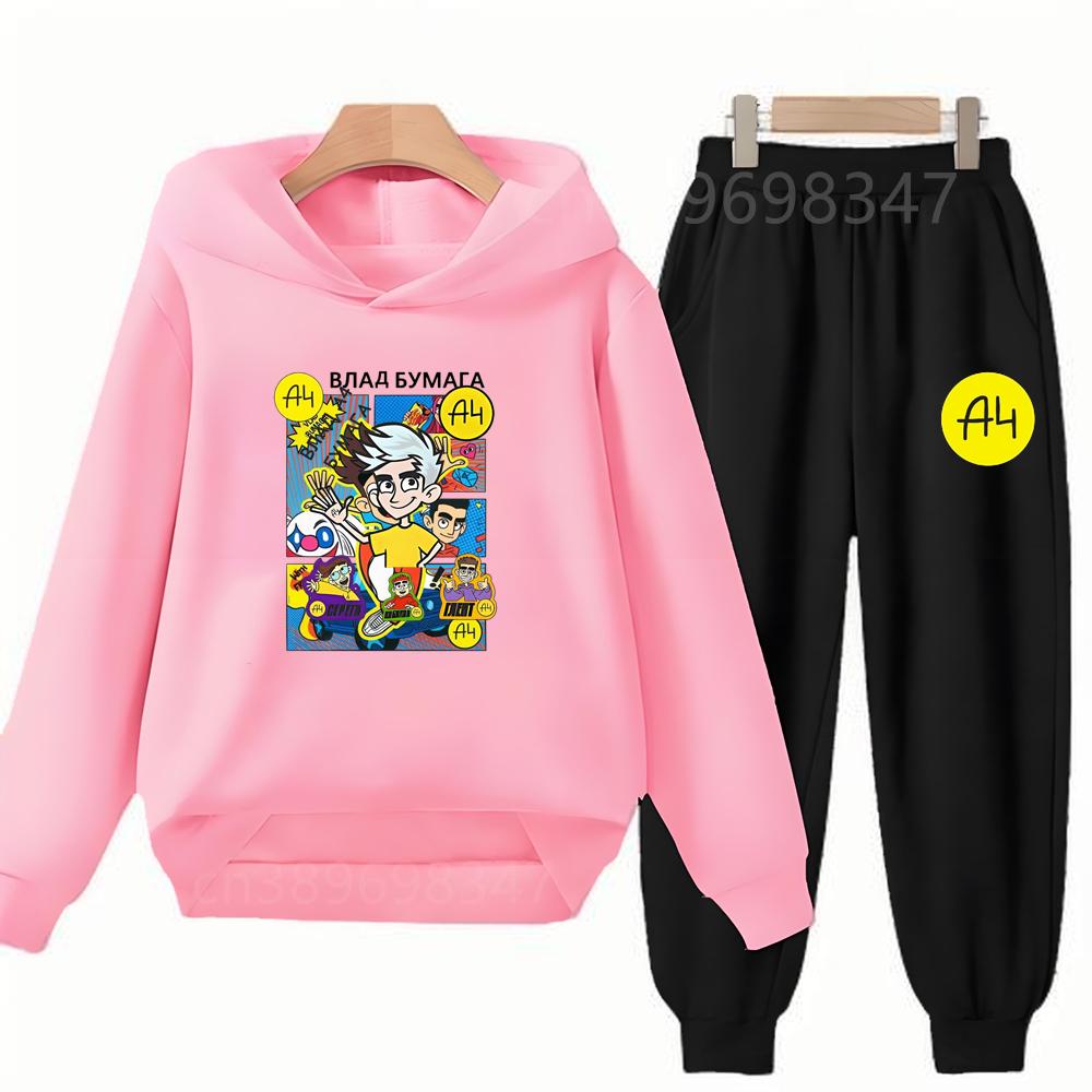Merch A4 Gelik Lamba Children's Top+trousers Suit Hoodies Girls Boy Age 3-12 Coat Casual Toddler Sweatshirt Hood black Clothing