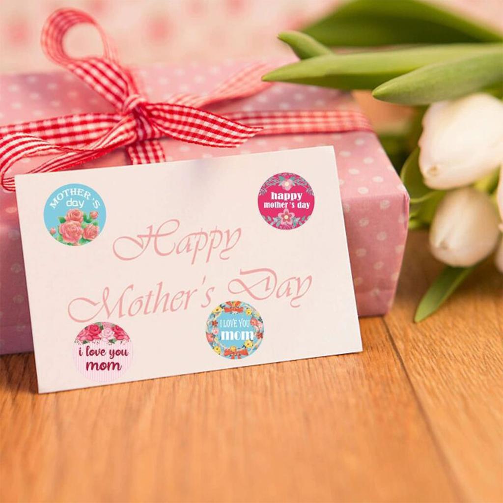 6 Sheets Round Mothers Day Stickers Self Adhesive Festival Stickers Dessert Cake Baking Sealing Sticker Gift Tag Sticker