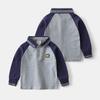 Boys Kids Long Sleeve Turn Down Collar Patchwork Polo Shirt Casual Top