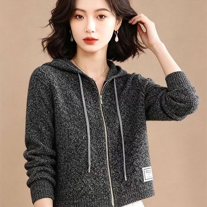 Women's Zip-Up Knitted Hooded Cardigan