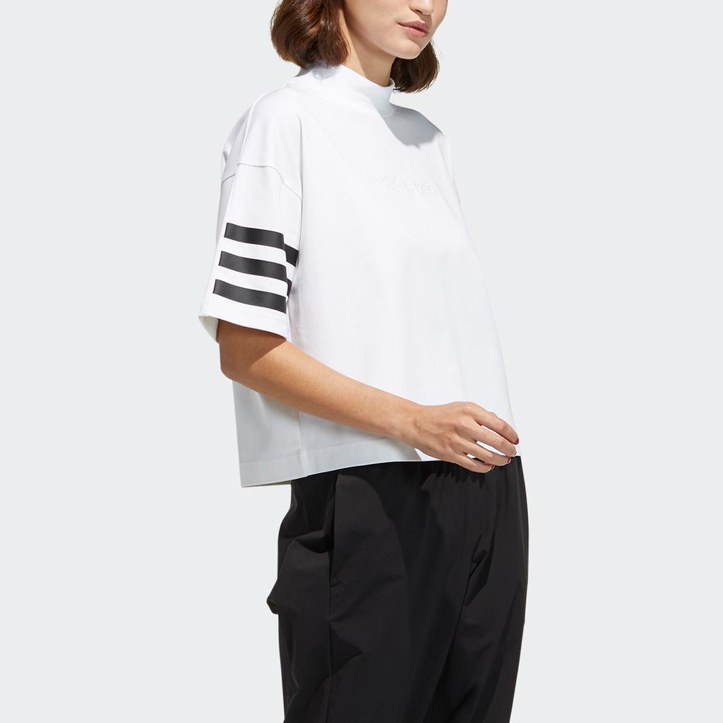 Adidas Neo W Cs Mar Tee Striped Sports Half High Neck Short Sleeve Drop Shoulder T-Shirt Women Tops White GP5469