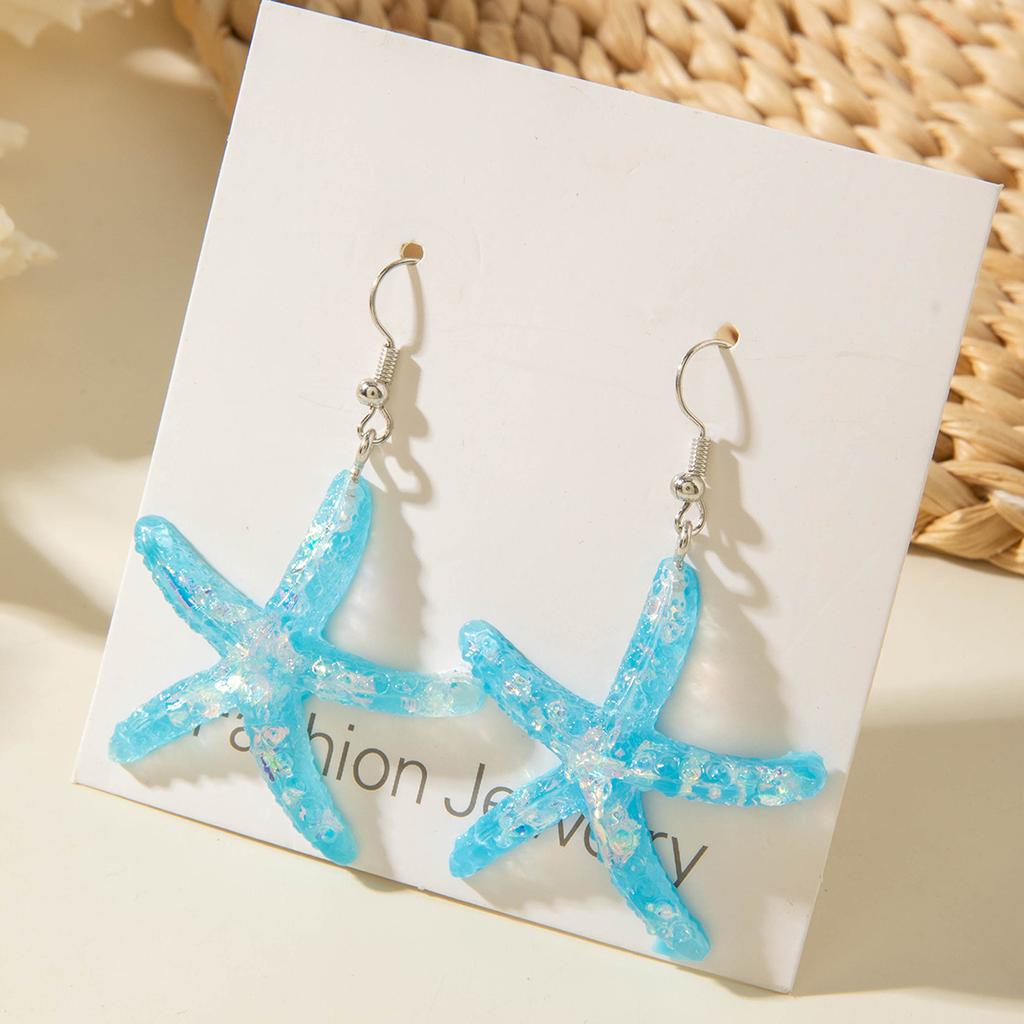 Simple color resin starfish scallop earrings cute color fish, ocean series earrings earrings women