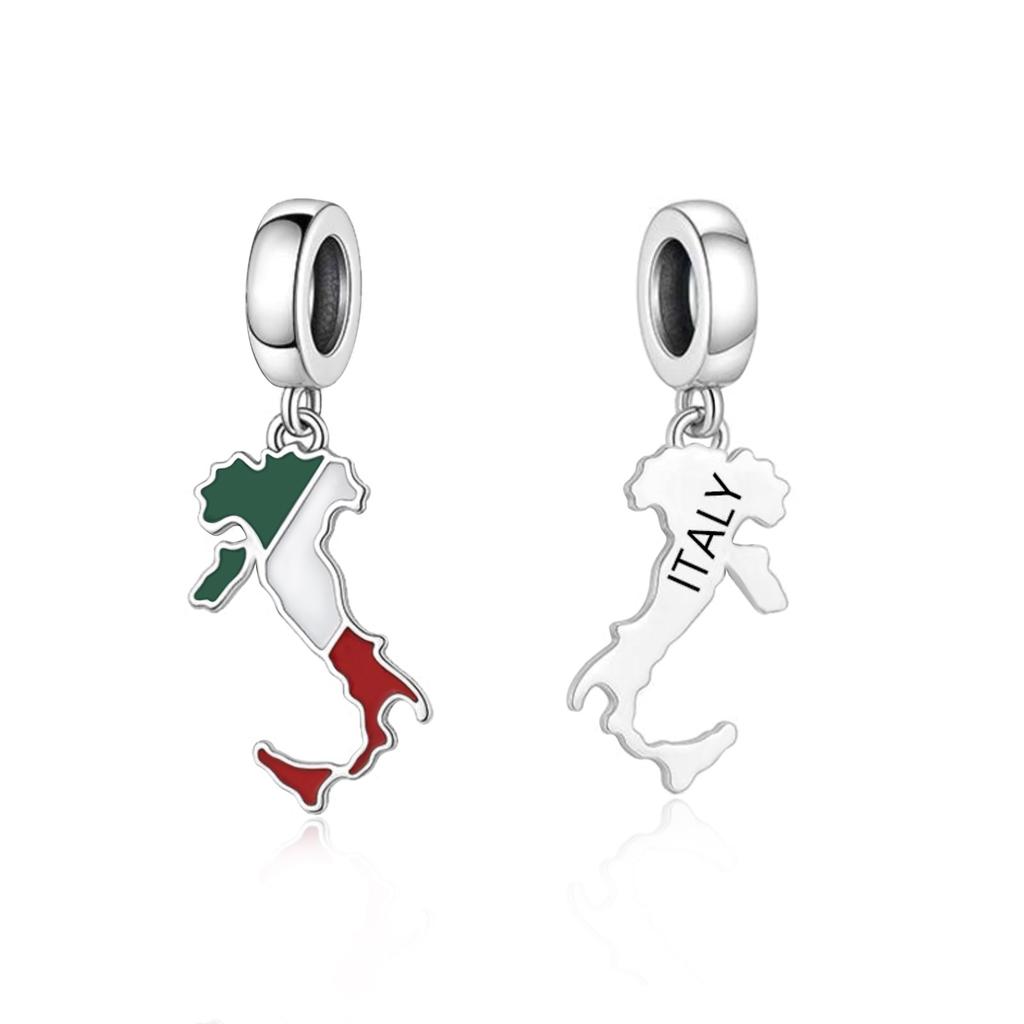 925 Silver Pan Charms Fit Original Bracelet Europe Greece Iceland France Italy Finland Flag Map Dangle Bead for Jewelry Making