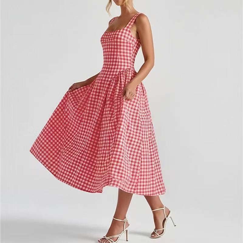2026 New European and American Style Polka Dot Suspender Dress High Waist Big Pendulum Hepburn Style Retro Long Dress Women's Cross-border Fashion