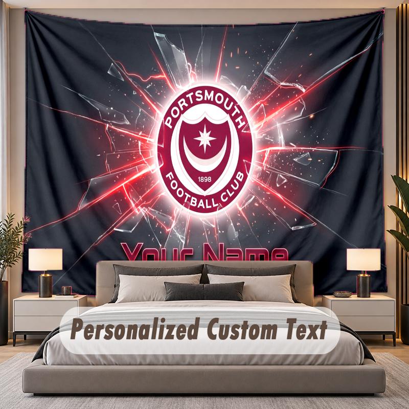 Custom Name Text Tapestry Portsmouth FC Personalized Polyester Wall Tapestry For Bedroom And Room