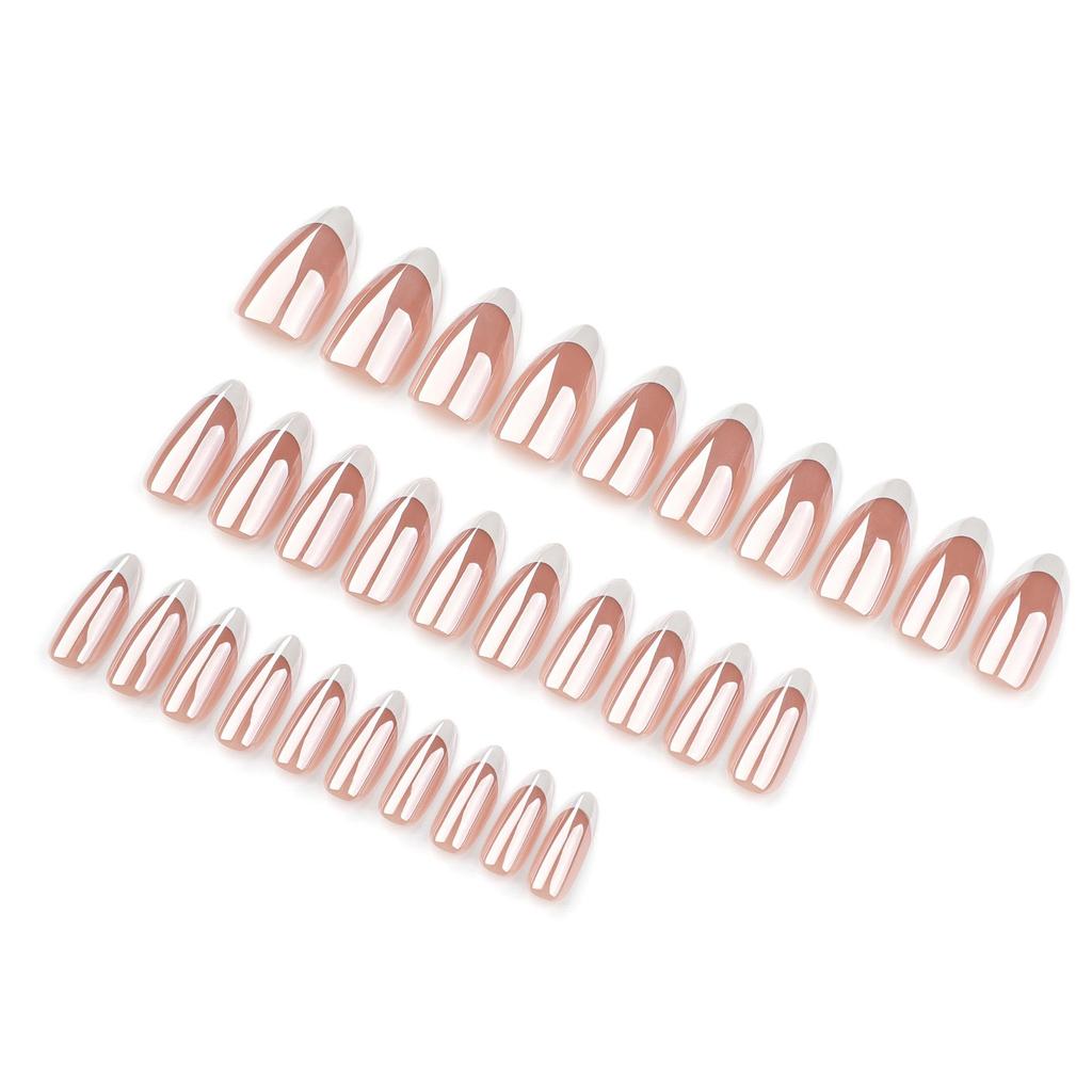 Short Almond French White Reusable Wearable Nails with High-Grade Manicure Coating