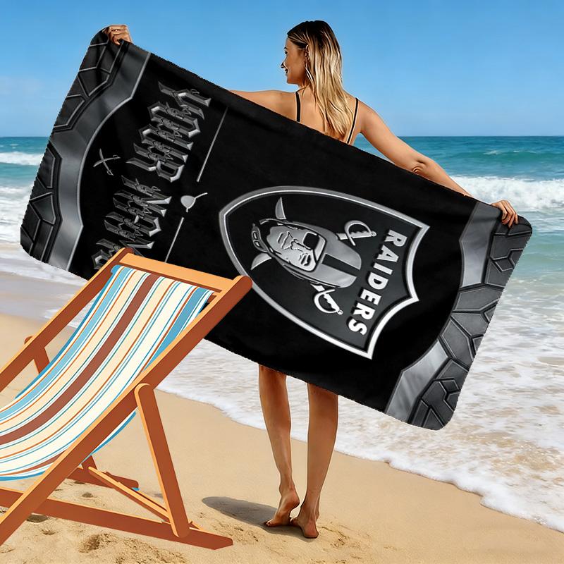 Name Custom Las Vegas Raiders Logo Print Beach Towel, Large Soft Quick Dry Towel for Beach Camping Swimming