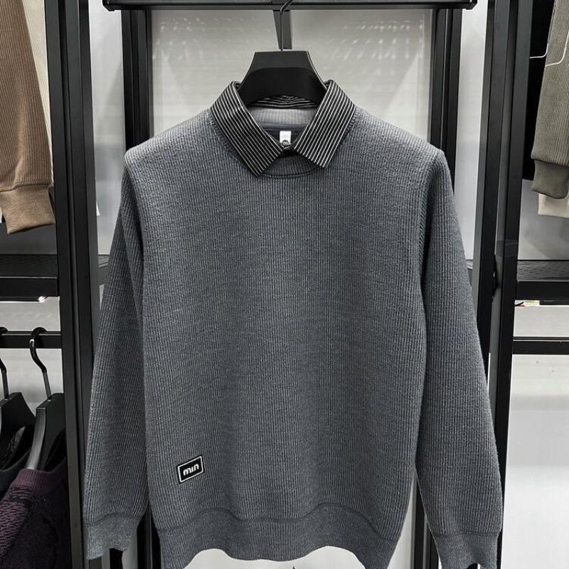 

Men s Pullover Lapel Contrasting Striped Bottoming Shirt Autumn and Winter Fashion Top XL сірий колір