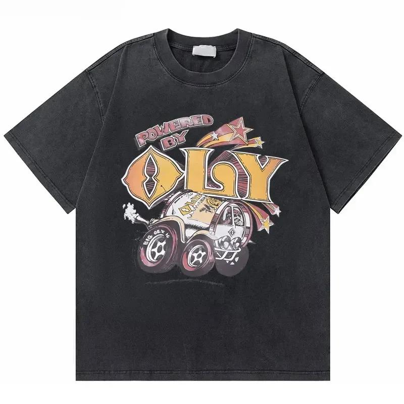 T-shirt Vintage Lavate Olympia Amateur Corea Stampa Double Face Uomo Fitness Palestra Copri Muscoli T-shirt Moda Maschile T-shirt Oversize