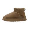 Muffin Bottom Leather Surface Warm Snow Boots Velvet Winter New Short Boots Minimalist Style Solid Color Thickened Cotton Shoes Women