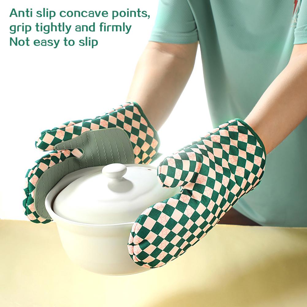 1 Pair Silicone Oven Mitts,Thickened Heat-Resistant Heat-Insulating Microwave Gloves,Prevent Burns Outdoor Barbecue,For Kitchen