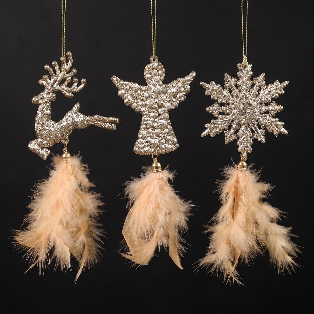 Delicate Christmas Tree Feather Pendant Plastic Christmas Hanging Decoration Window Decor