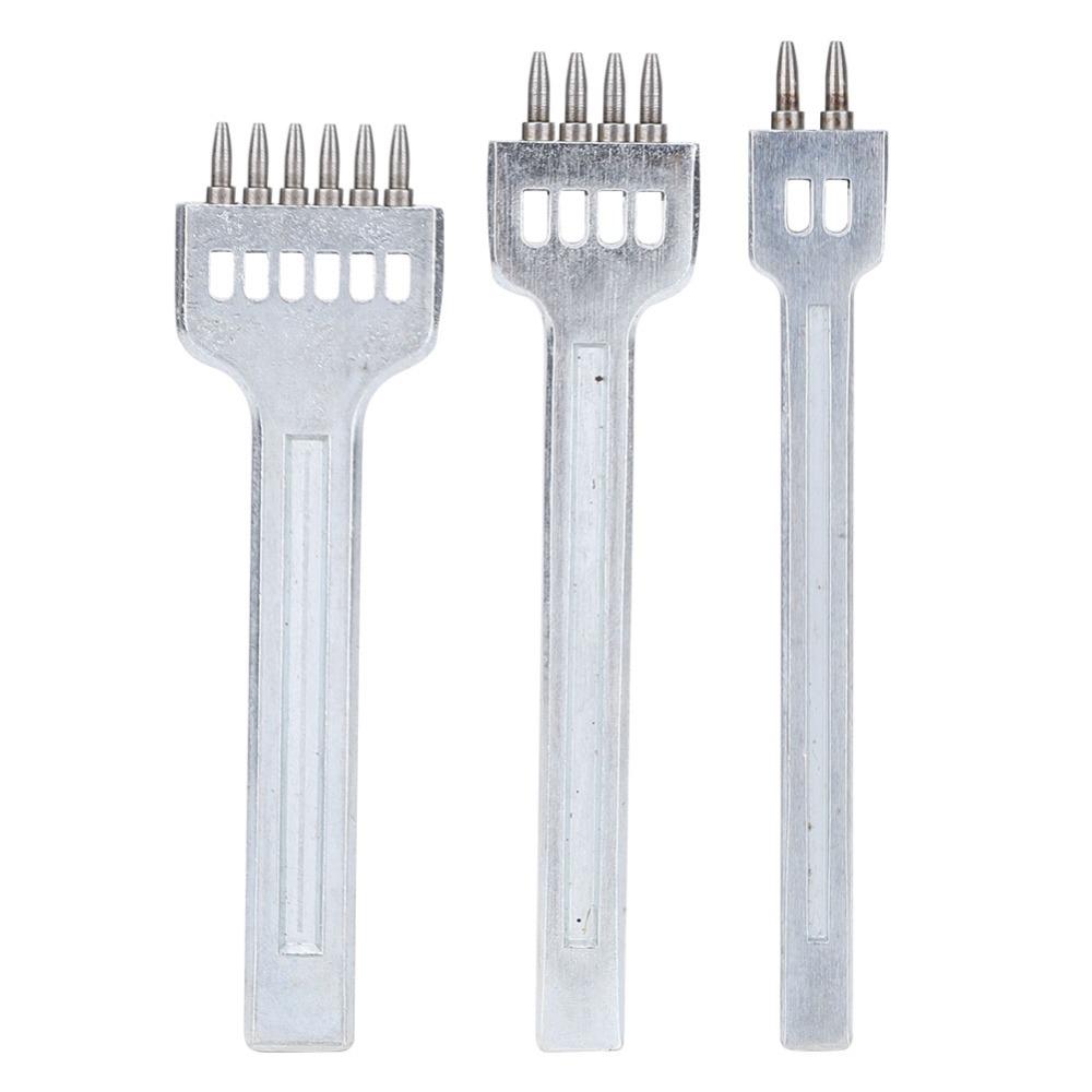 3pcs 2+4+6 Prong Leather Stitching Punch Alloy Steel Leather Hole Punch  For DIY Craft