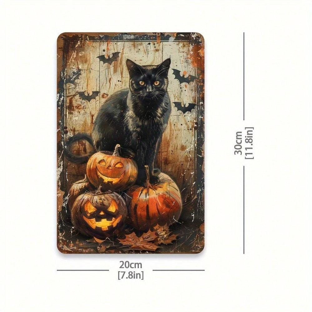 Vintage Halloween Ghost Pumpkin Cat Metal Tin Sign Retro Home Decor