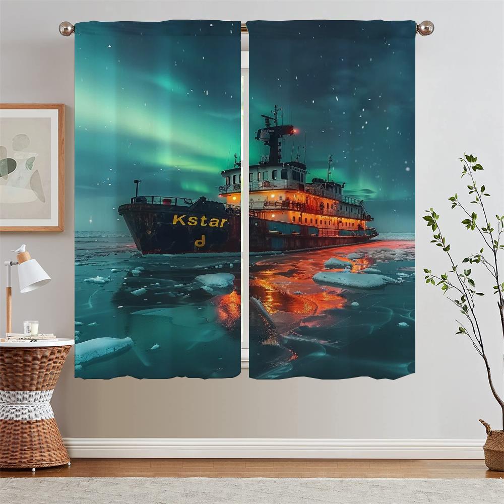 Námořnické zatemňovací závěsy Aurora do obývacího pokoje, kuchyňské závěsy, 2dílná sada, krycí závěs, podvazy, okenní žaluzie, zatemňovací roleta