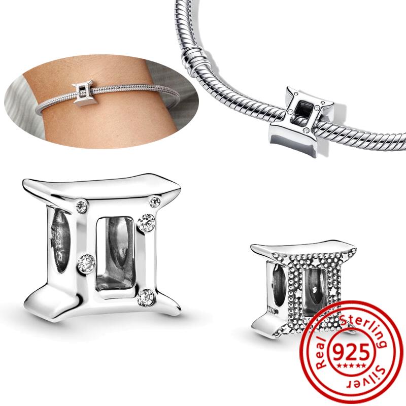 100% 925 Sterling copper Sparkling Twelve Star Sign Zodiac Constellation Charm Beads Fit Original Pandora Bracelet Women Zircon