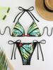 Butterfly Print Deep V Backless Bikini