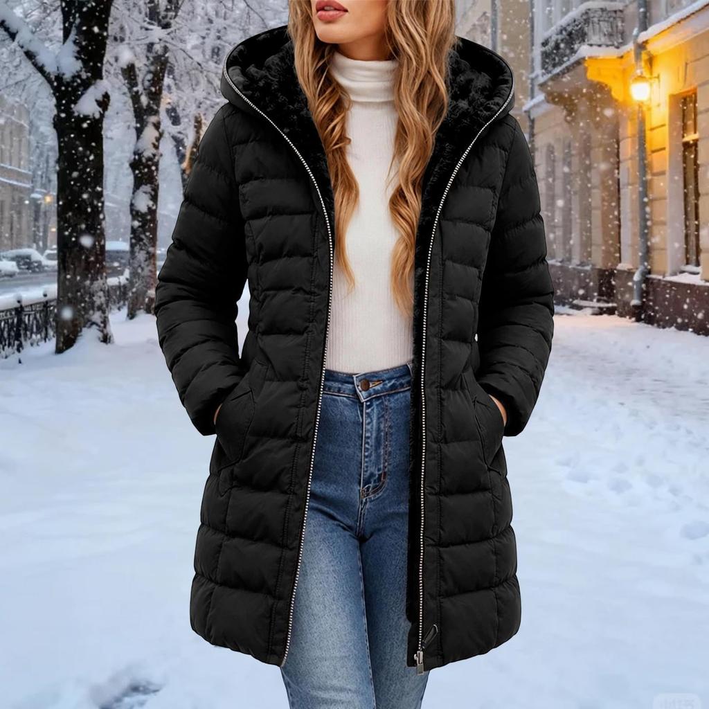 Women's Casual -Color Cotton Hooded Jacket