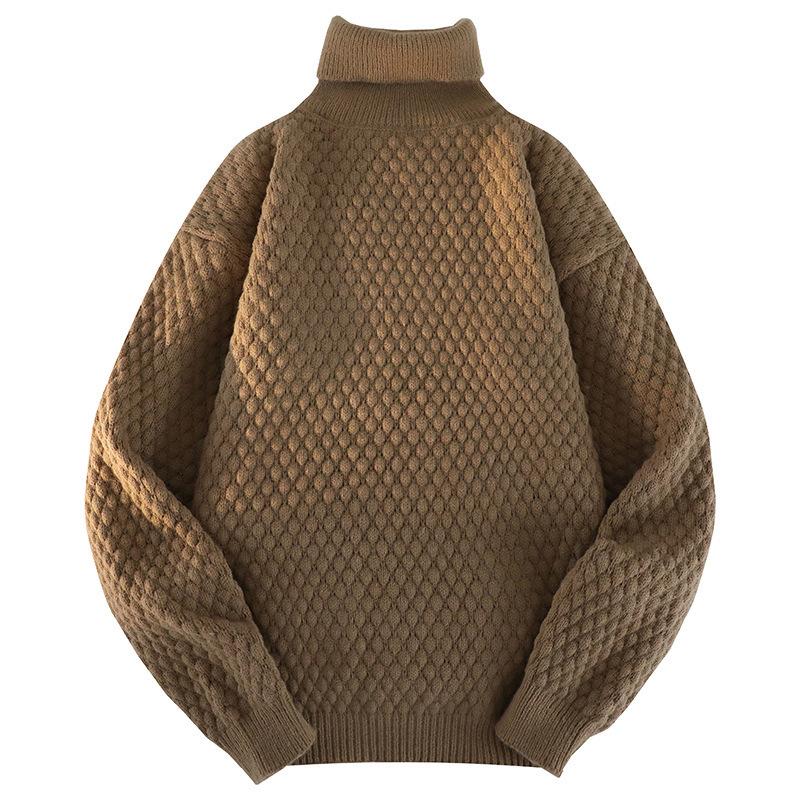 White Pullover Turtleneck Men's Knitted Sweater Autumn and Winter New Trendy Brand Loose Casual Student Sweater