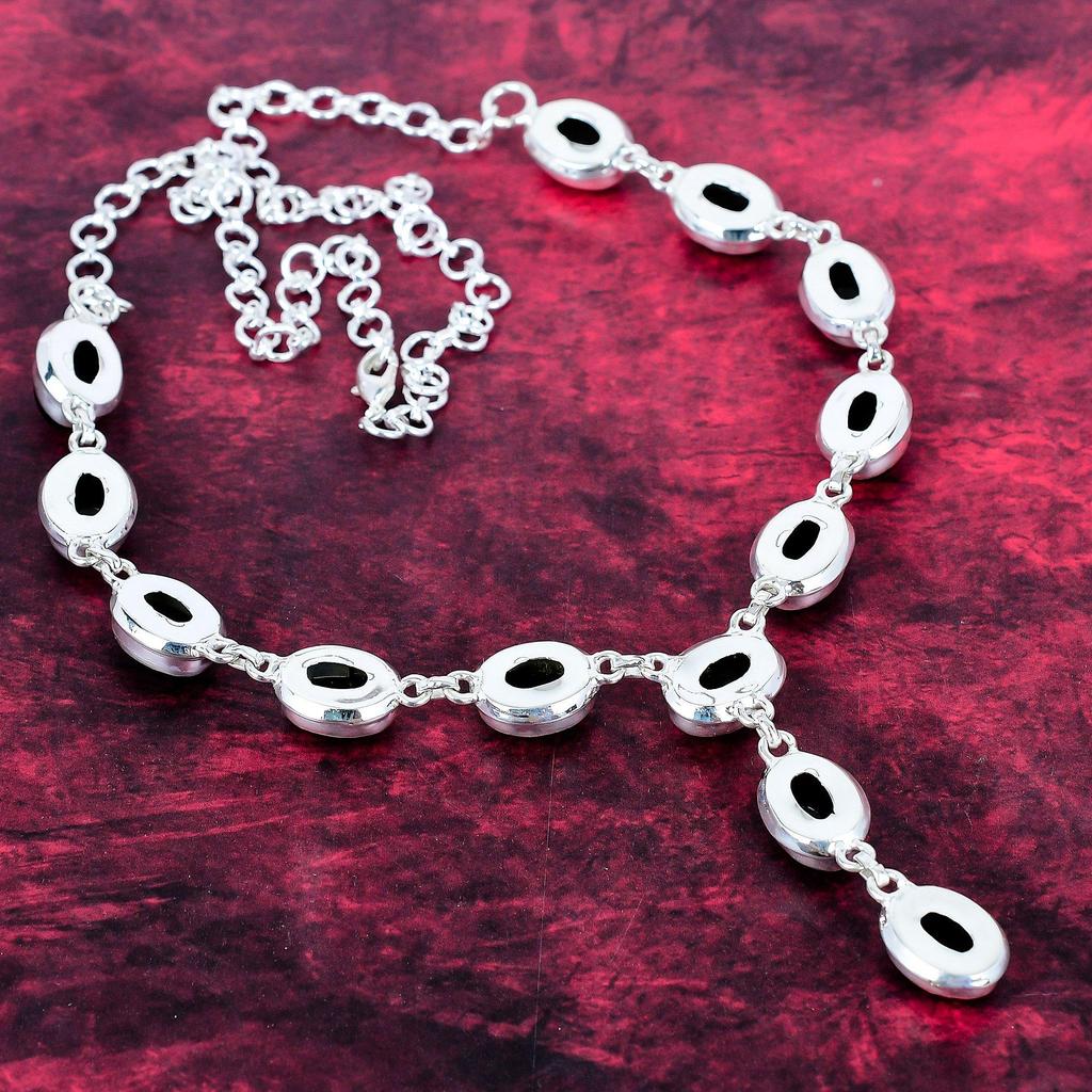 Black Onyx Handmade Gemstone Necklace, 925 Solid Sterling Silver Necklace Antique Jewelry, For Engagement Gift