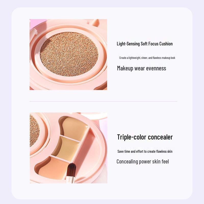 Yuli Yula Soft Focus Waterproof 3-Color Concealer Cushion: Non-Caking, Breathable, Long-Lasting Makeup with Contouring.