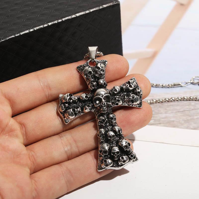 Stylish Punk Gothic Skull Cross Vintage Pendant Necklace For Halloween Celebrations