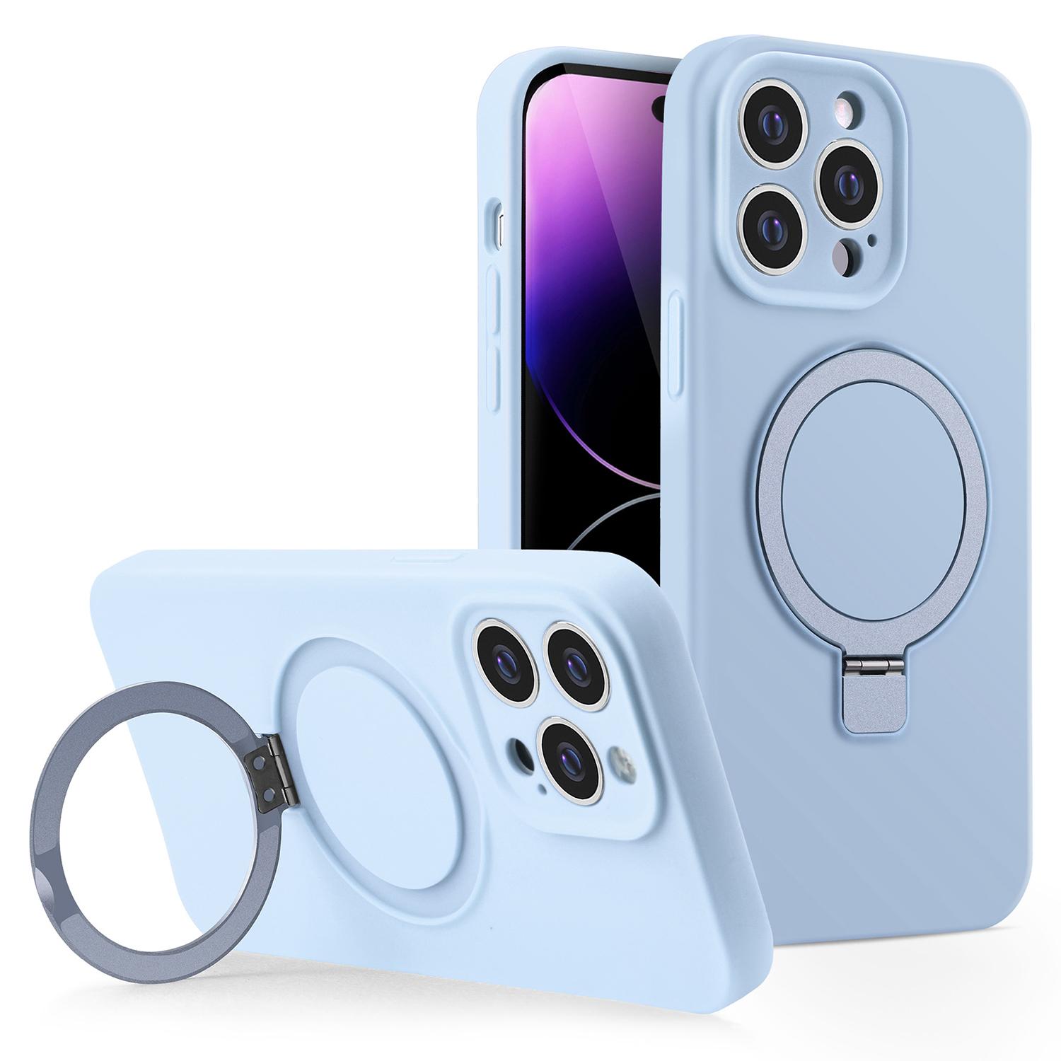 For iPhone 14 Pro Max Magnetic Case Invisible Kickstand Liquid Silicone Phone Cover Camera Protection B