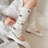 White Knitted Socks Bow Tie Lolita Long Socks Cute Leg Warmer  for Women Girls