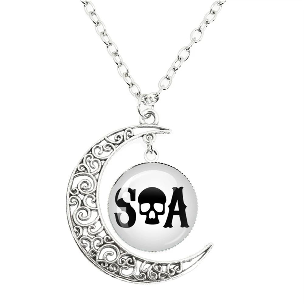 

Sons Of Anarchy LOGO Moon Pendant Necklace Freedom Symbol 20mm Glass Cabochon Gifts Jewelry Gifts To Friends