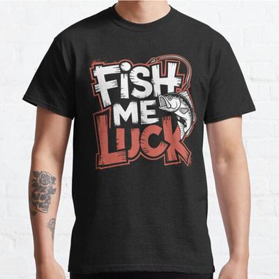 Men Fashion Casual Short Sleeves Fish Me Luck Black Tees Oversized T-shirts