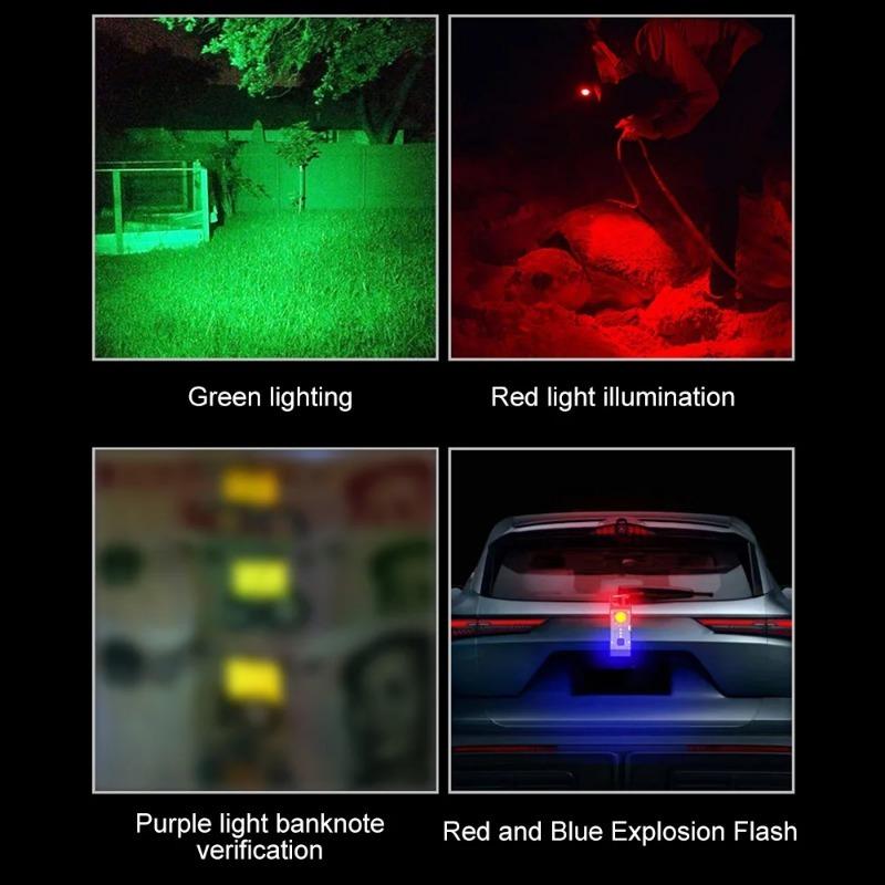 Solar Charging LED COB Keychain Light Type-C USB Rechargeable Portable Flashlight Built In Battery Waterproof for Power Outage Emergency