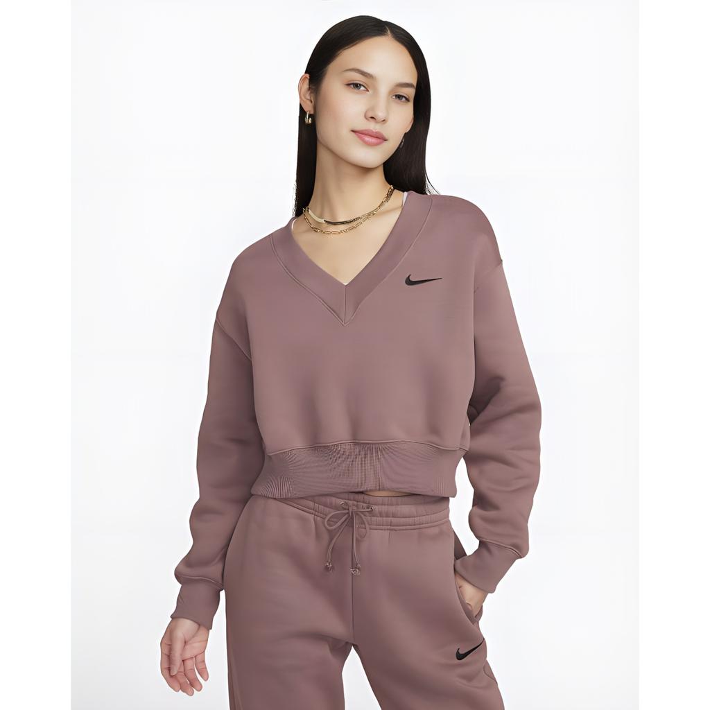 Nike Phoenix Fleece Zkrácená mikina s výstřihem do V Dámské topy Kouřově fialová FN3652-208