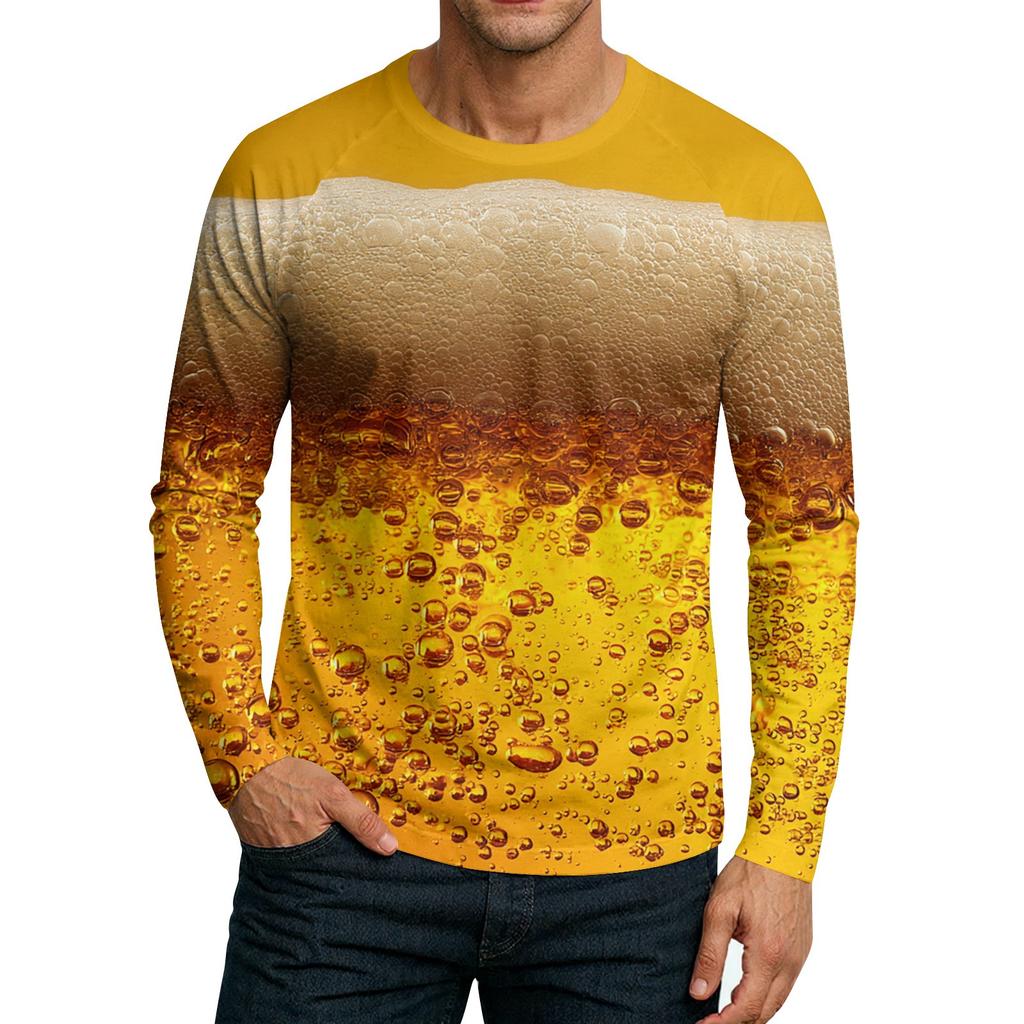 Men's Round Neck Plunger Long Sleeve T-Shirt Top