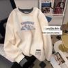 Women's Plus Size Fleece Lined Sweatshirt, Autumn/Winter Korean Style, Round Neck, Loose Fit, Belly-Slimming, Thick Long Sleeve Top.