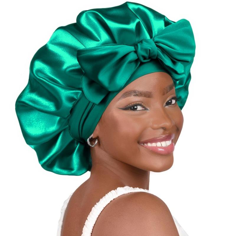 Ladies Satin Ribbon Round Cap Satin Bow Nightcap Hair Care Cap Extra Large Beauty Hair Care Cap