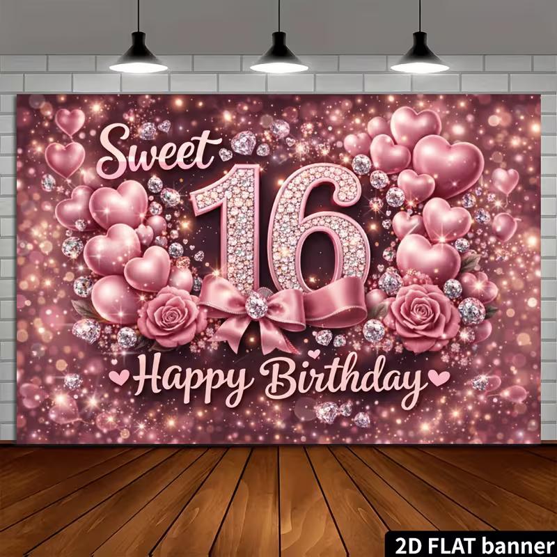 2D Pink Glitter Bokeh with Heart Balloons & Floral Photography Background